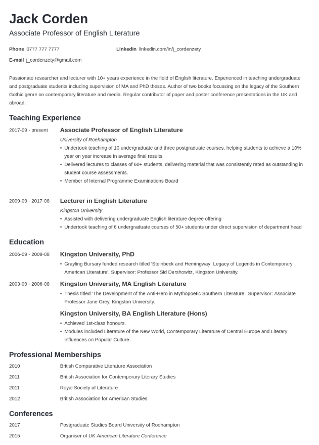 academic cv template