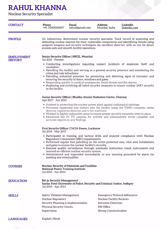 industry specific resume