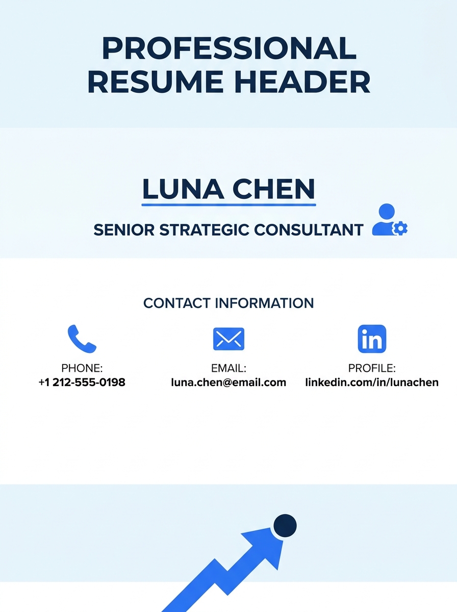 Resume header showing professional title beneath candidate name with contact information