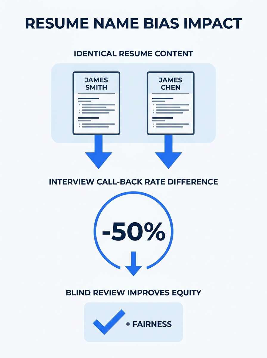 A split-screen comparison showing the same resume with different surnames at the top