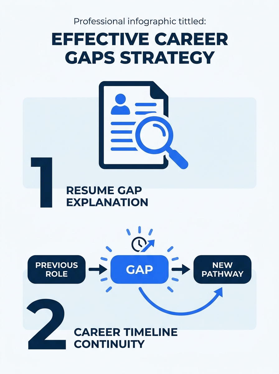 Professional reviewing resume document with gap explanation notes and career timeline highlighted