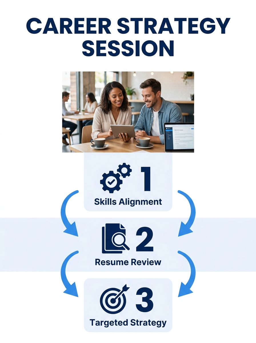 Career coach reviewing skills-based resume with job seeker during strategy session