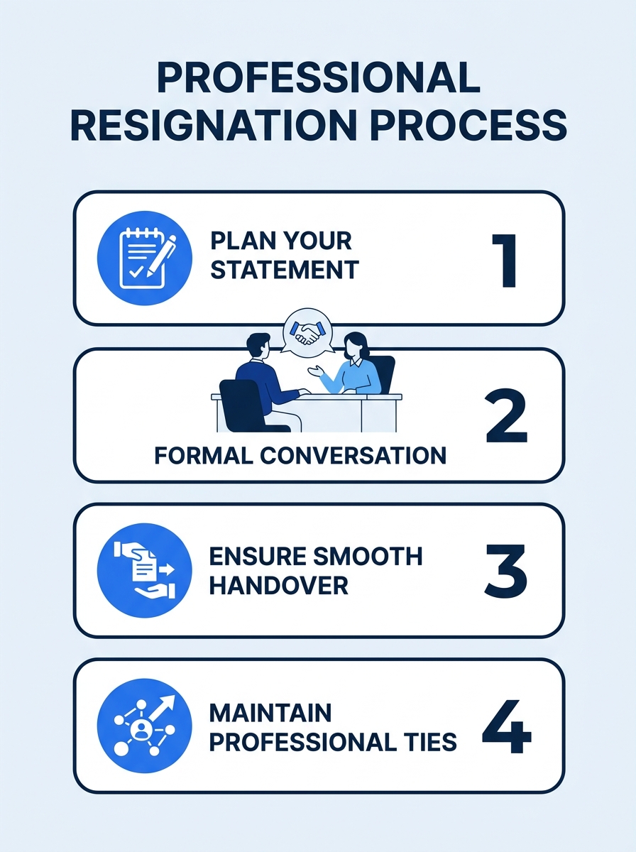 Professional sitting across desk from manager during resignation meeting