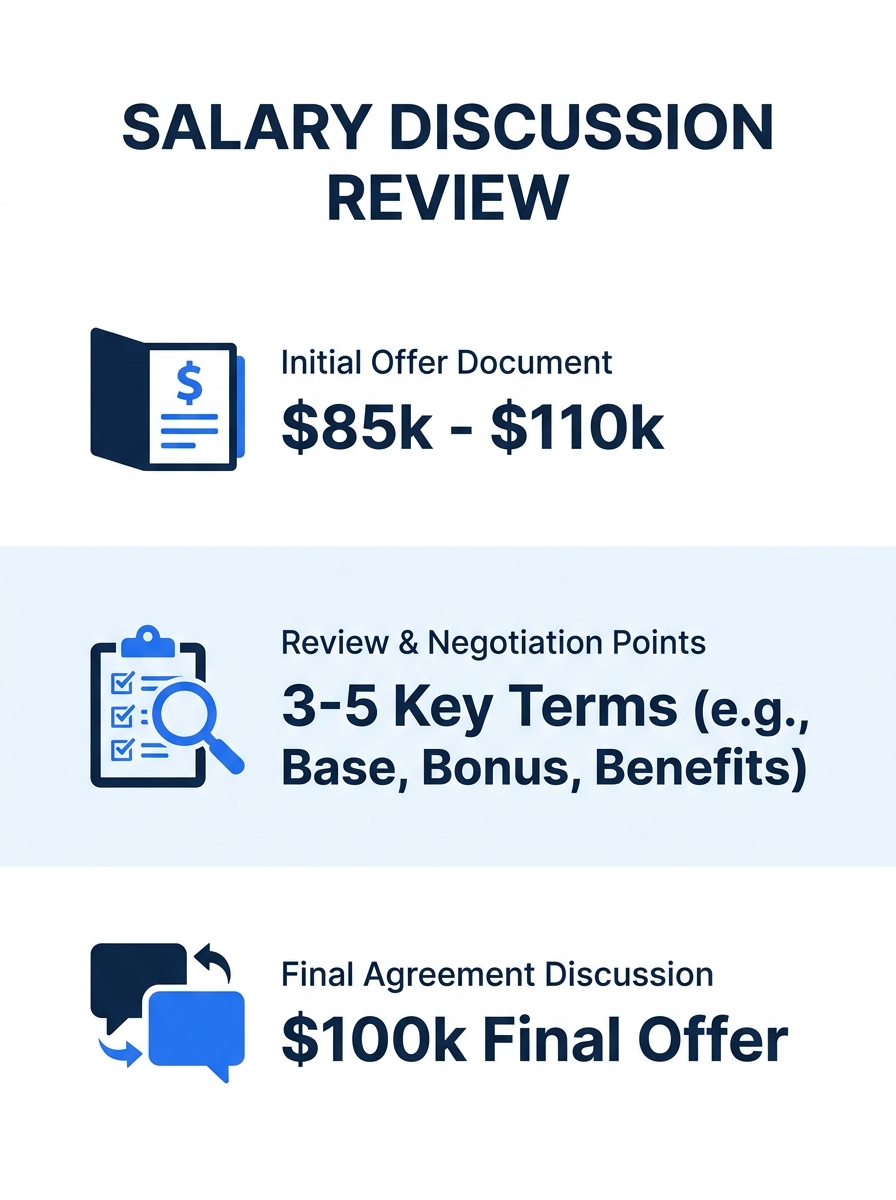 Interviewer reviewing job offer documents during salary discussion