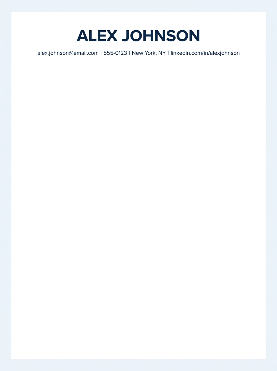A clean, minimal cover letter header showing a name in bold at the top, followed by a single line containing email, phone number, city/state, and LinkedIn URL separated by pipe characters, all on a wh