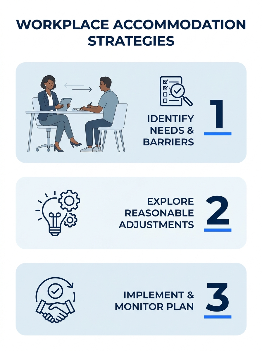 Career coach working with client on workplace accommodation strategies
